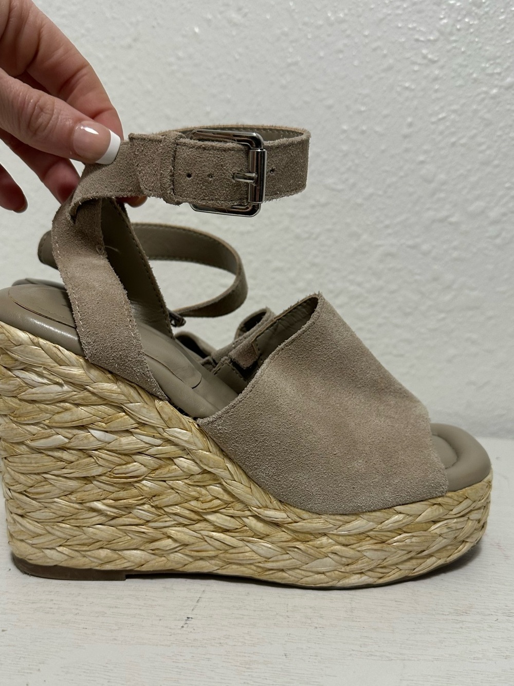 Marc fisher Women’s Taupe Suede Espadrille Wedge Sandals - Picture 3 of 8